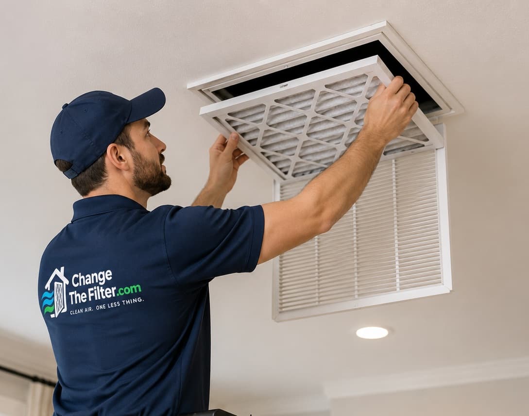 A technician changing an HVAC filter
